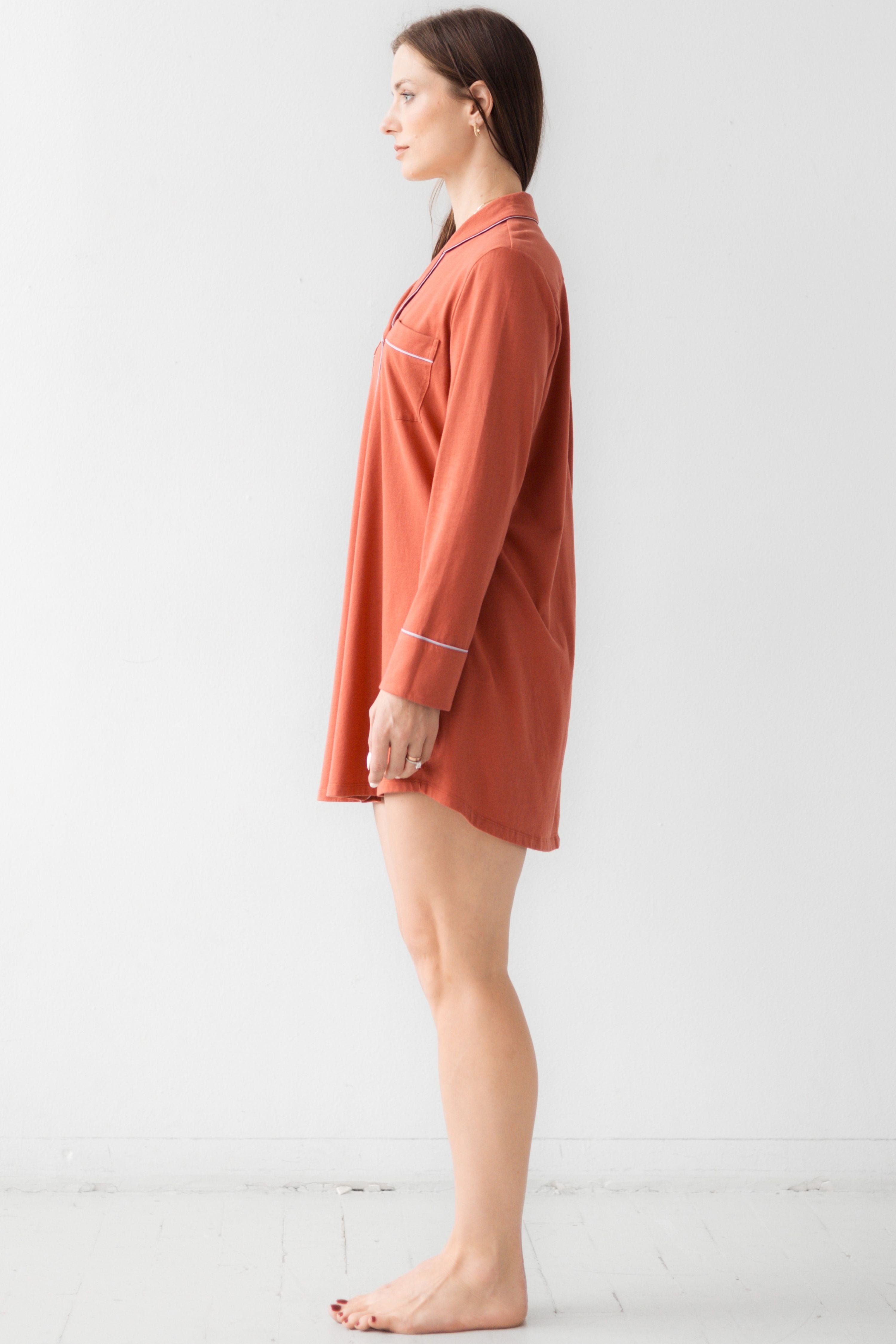 Classic Luxury Sleep Shirt In Brushed Pima Cotton