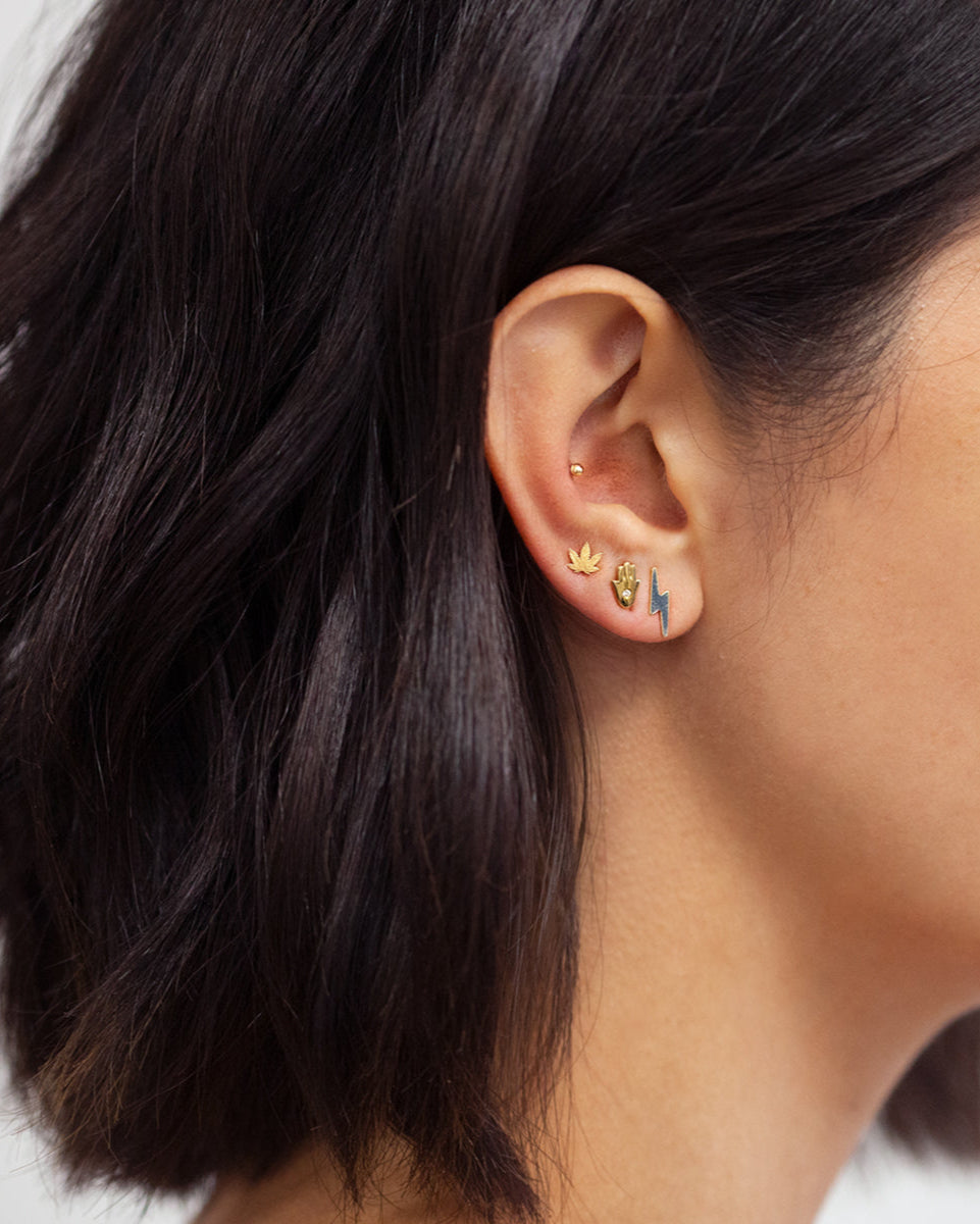 14k Gold Small Lightning Bolt Stud Earrings