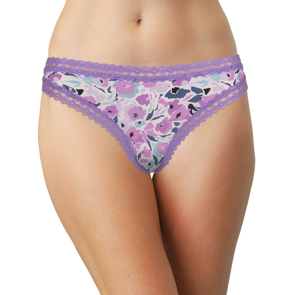 Purple Microfiber Thong With Lace Trim