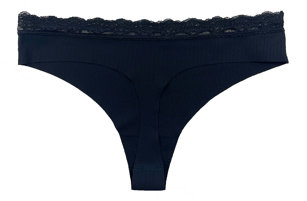 Laser Cut Rib Thong With Lace Waist, Xs-2x