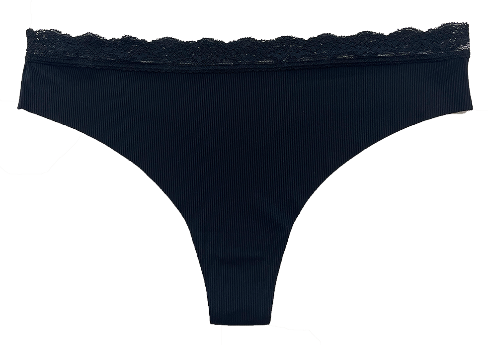 Laser Cut Rib Thong With Lace Waist, Xs-2x