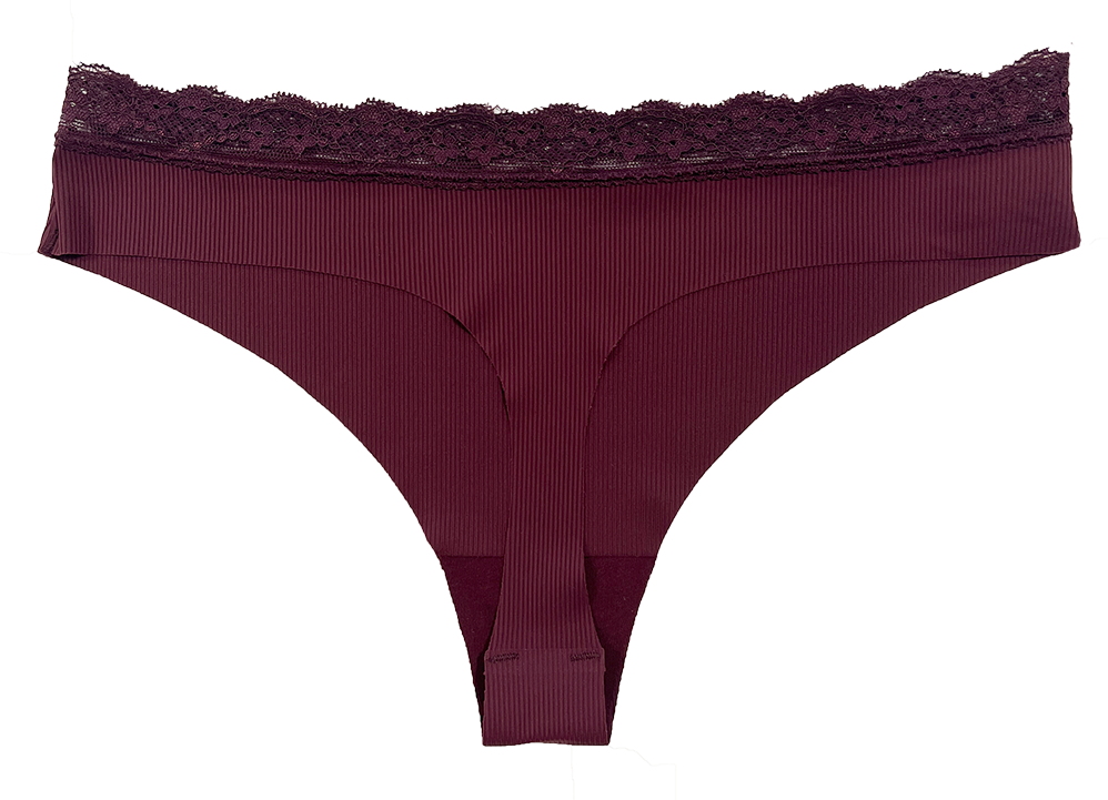 Laser Cut Rib Thong With Lace Waist, Xs-2x