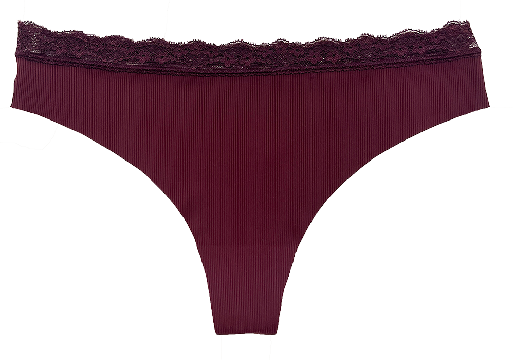 Laser Cut Rib Thong With Lace Waist, Xs-2x