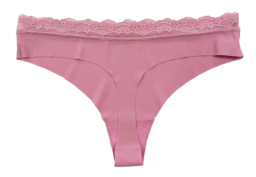 Laser Cut Rib Thong With Lace Waist, Xs-2x