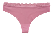 Laser Cut Rib Thong With Lace Waist, Xs-2x