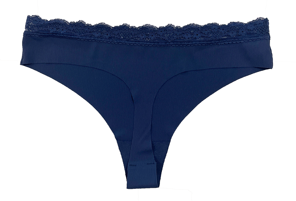 Laser Cut Rib Thong With Lace Waist, Xs-2x