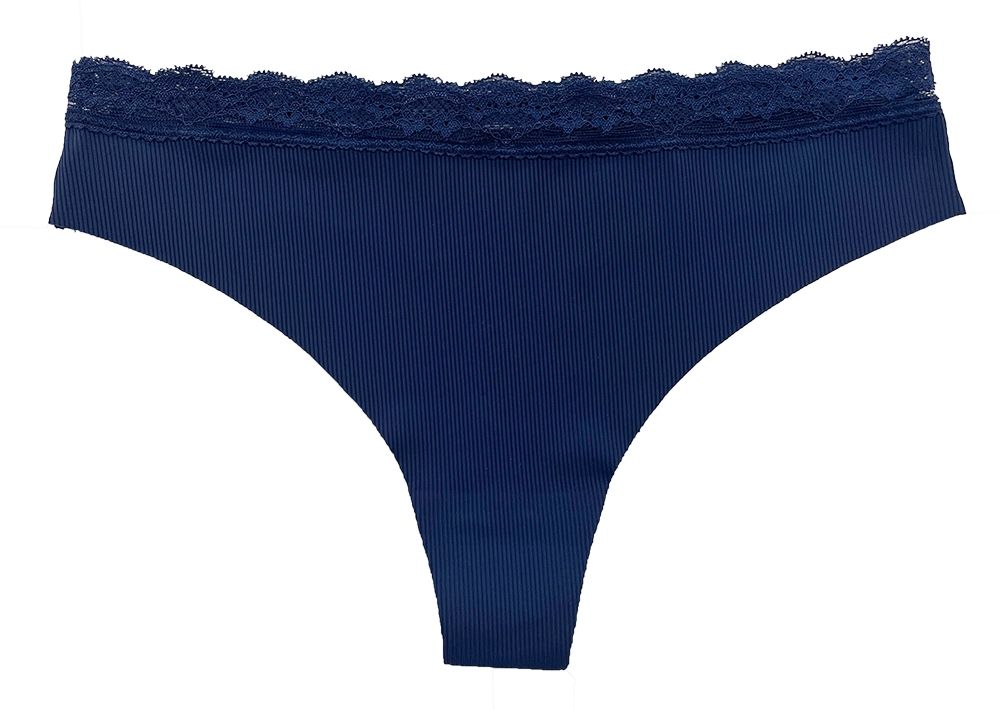 Laser Cut Rib Thong With Lace Waist, Xs-2x