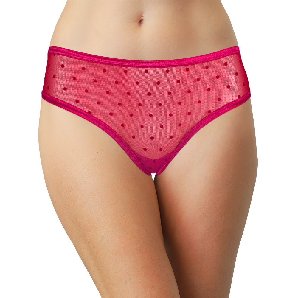 Polka Dot Mesh Thong With Satin Trim