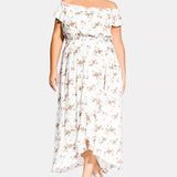 City Chic Women's Trendy Plus Floral Print Off The Shoulder Dress White Size Petite Small