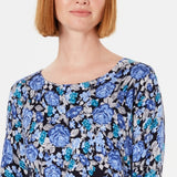 Karen Scott Women's Floral Print Sweater Blue
