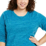 Karen Scott Women's Plus Size Marled Microfleece Top Blue Size 2X