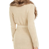 Thalia Sodi Women's Faux-Fur Trim Ribbed Cardigan Gold Size Medium