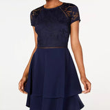 City Studios Junior's Lace Sleeve Dress Blue Size 3