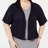Robbie Bee Women's Lace Lace Solid Kimono Sleeve Open Cardigan Sweater Navy Size 2X
