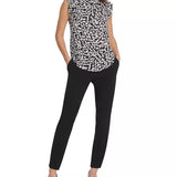 DKNY Women's Floral Print Sleeveless Ruffle Top Charcoal Size Large