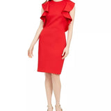 Vince Camuto Women's Ruffled Sheath Dress Red Size 8