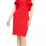 Vince Camuto Women's Ruffled Sheath Dress Red Size 8