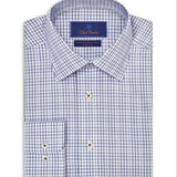 David Donahue Trim Fit Poplin Printed Luxury Non Iron Shirt Blue Size 16.5X32-33