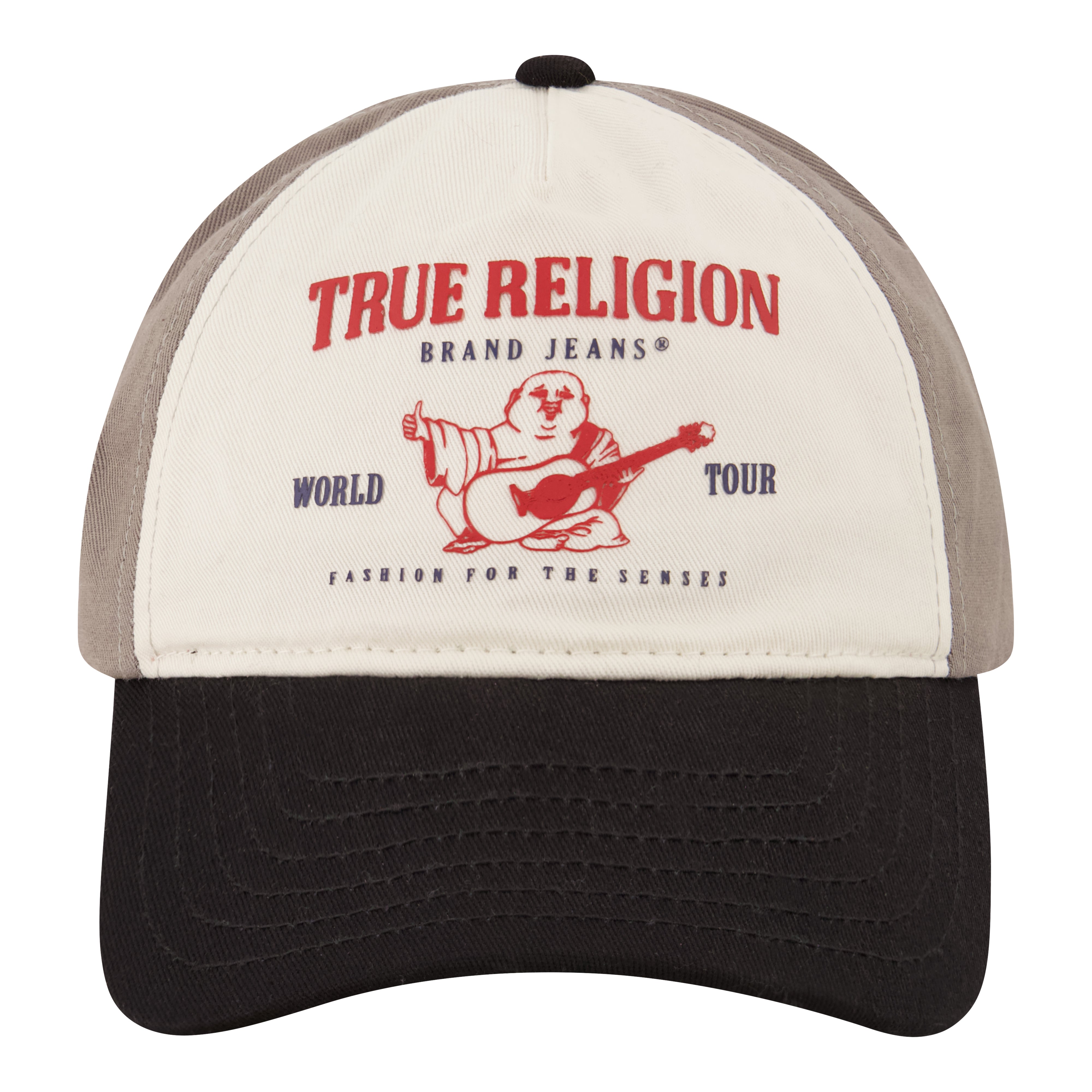 True Religion 3D Print Cap With 5 Panel Color Blocked Cotton Twill in Black