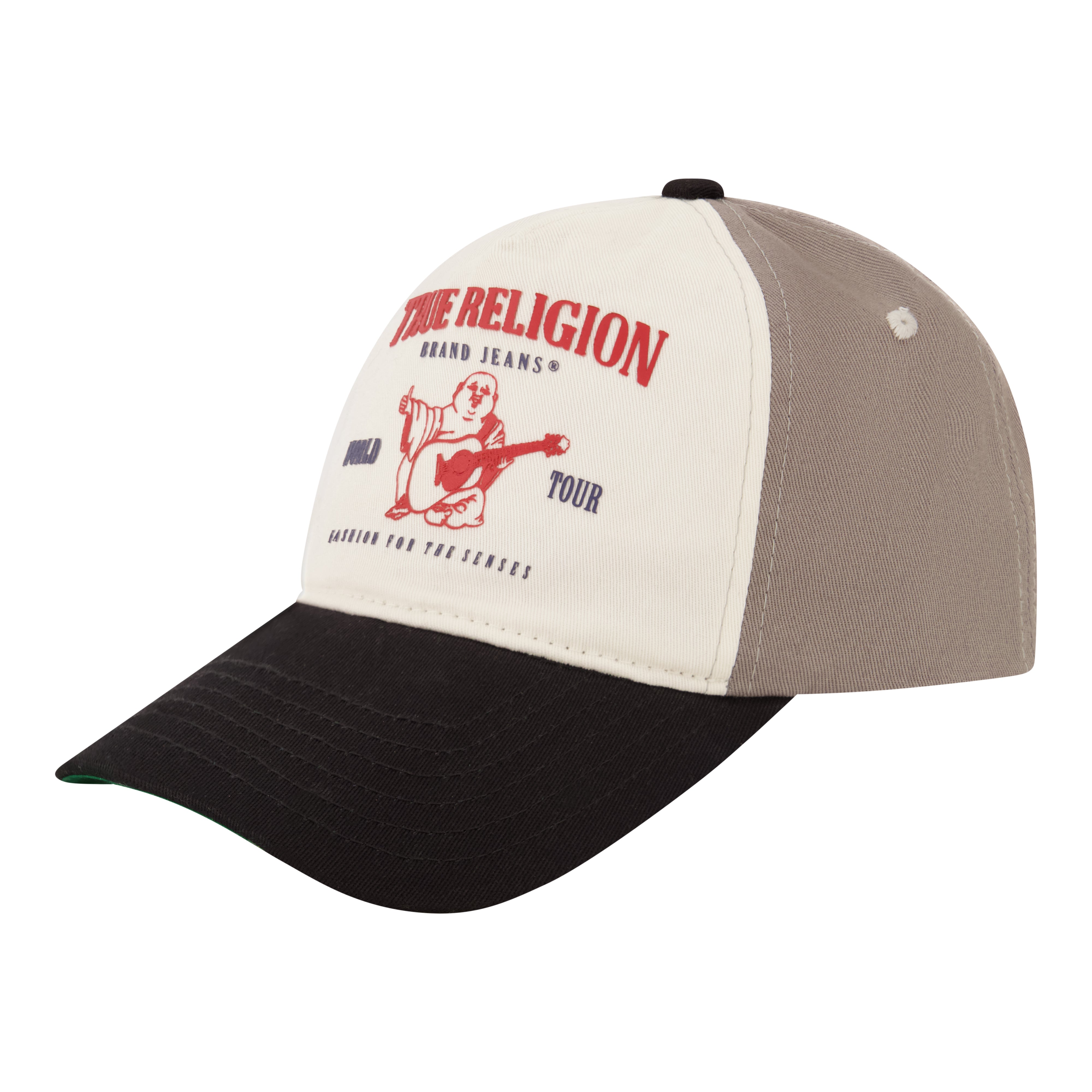 True Religion 3D Print Cap With 5 Panel Color Blocked Cotton Twill in Black