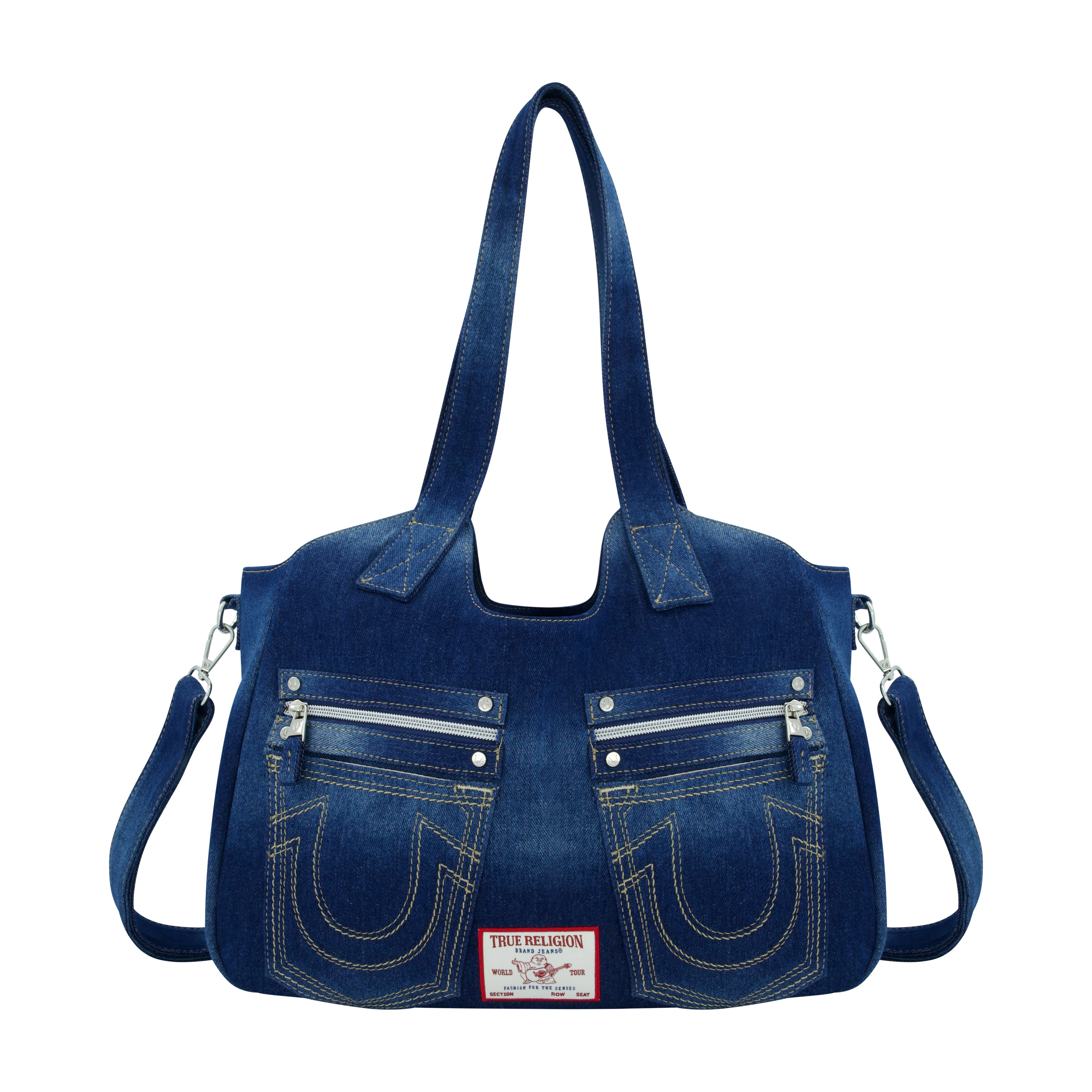 True Religion Horseshoe Stitch Dark Denim Satchel, Dark Denim