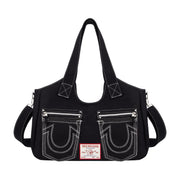 True Religion Horseshoe Stitch Black Satchel, Black
