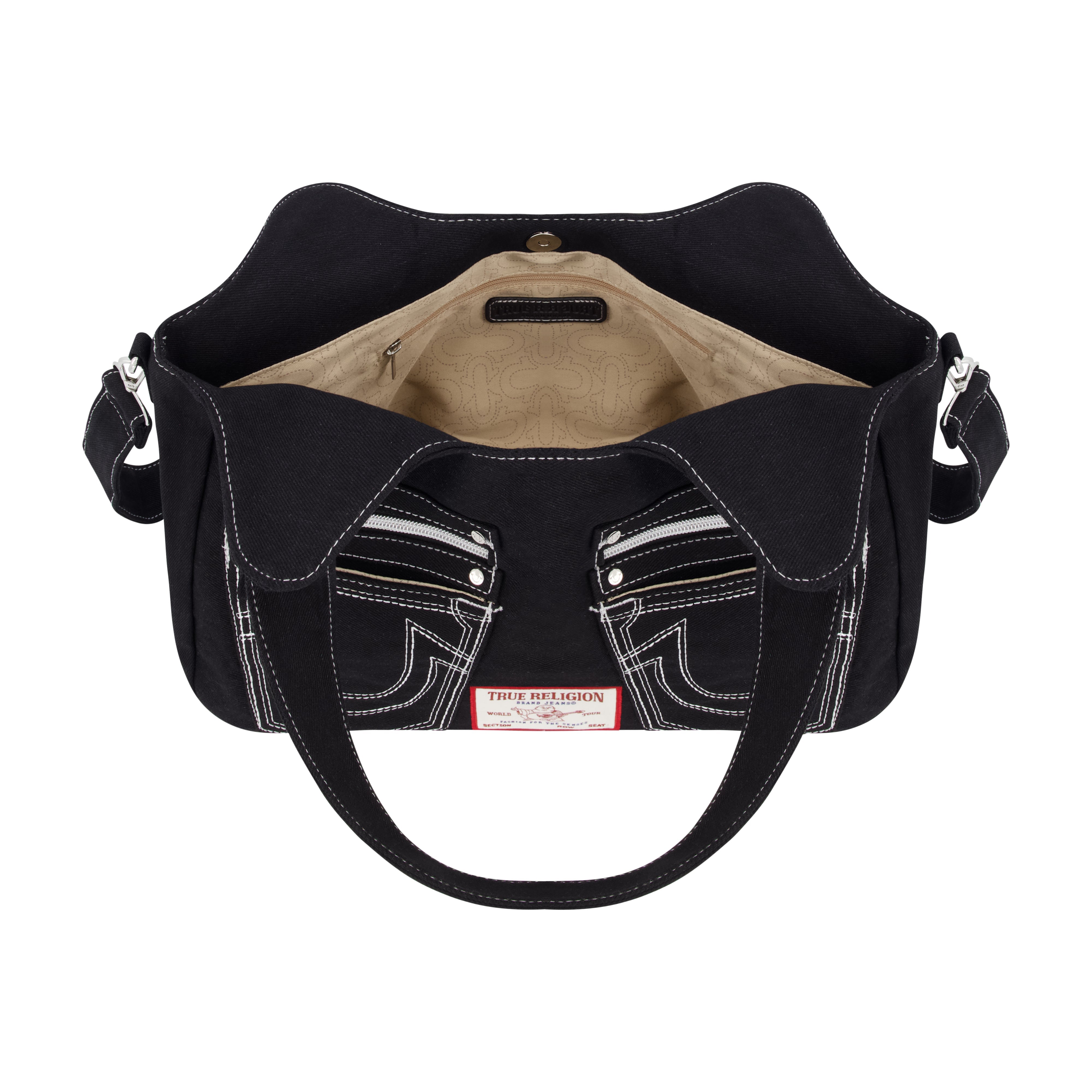 True Religion Horseshoe Stitch Black Satchel, Black