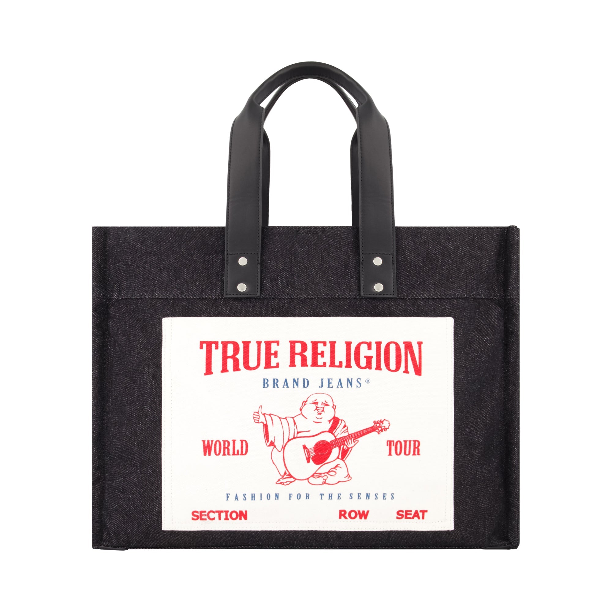 True Religion Large Washed Black Denim Tote, Black