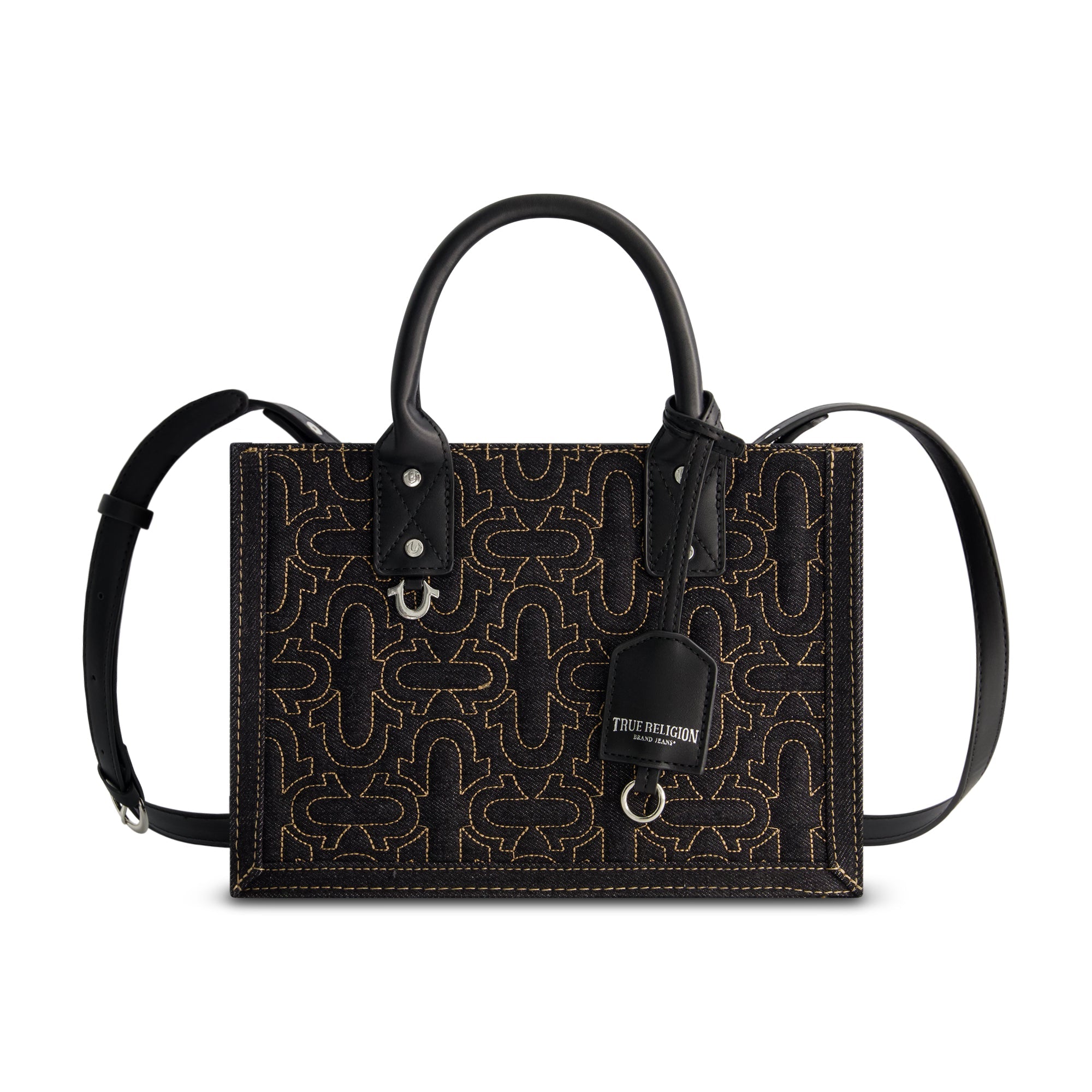 True Religion Quilted Horseshoe Modern Tote, Denim