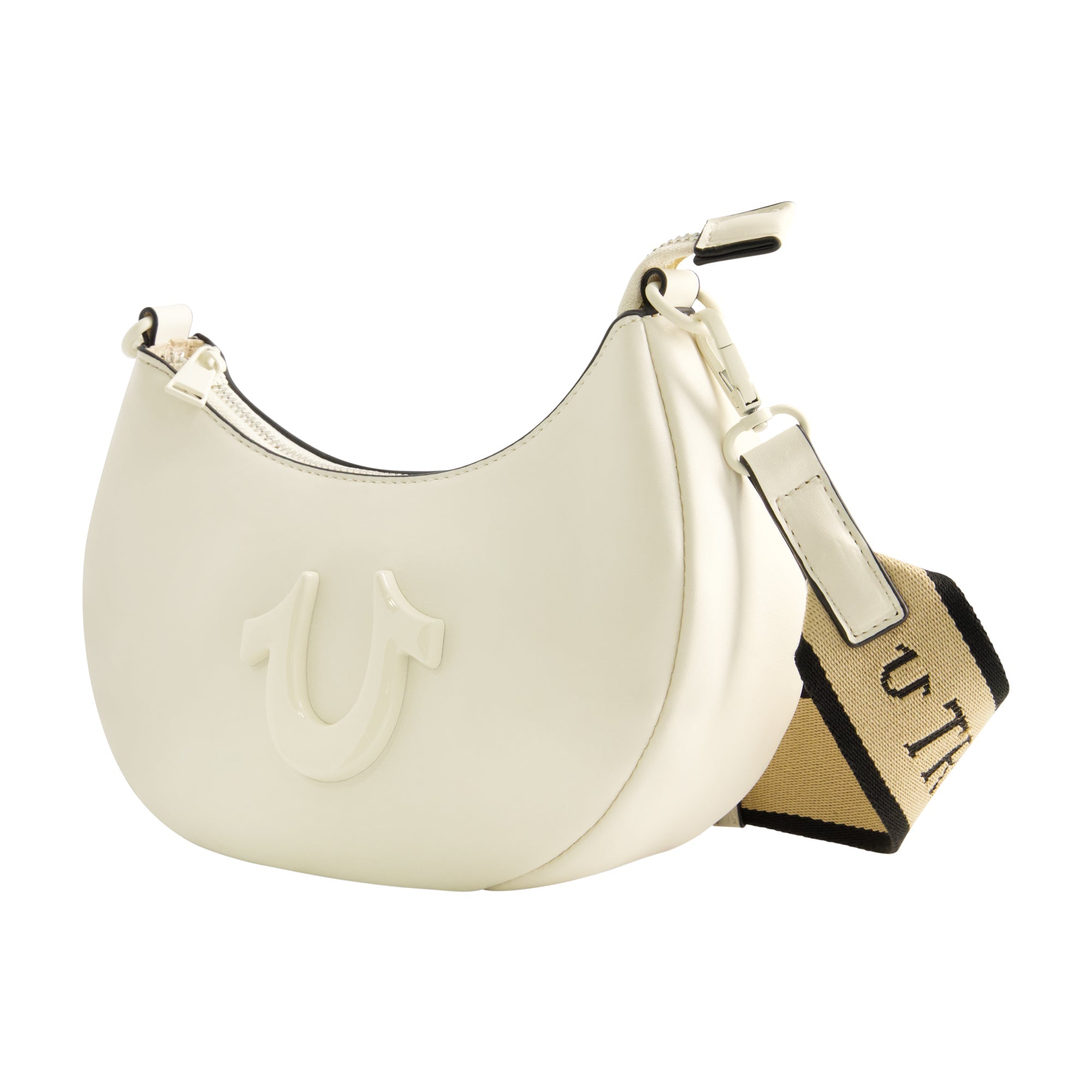 True Religion Logo Strap Crescent Hobo, Ivory