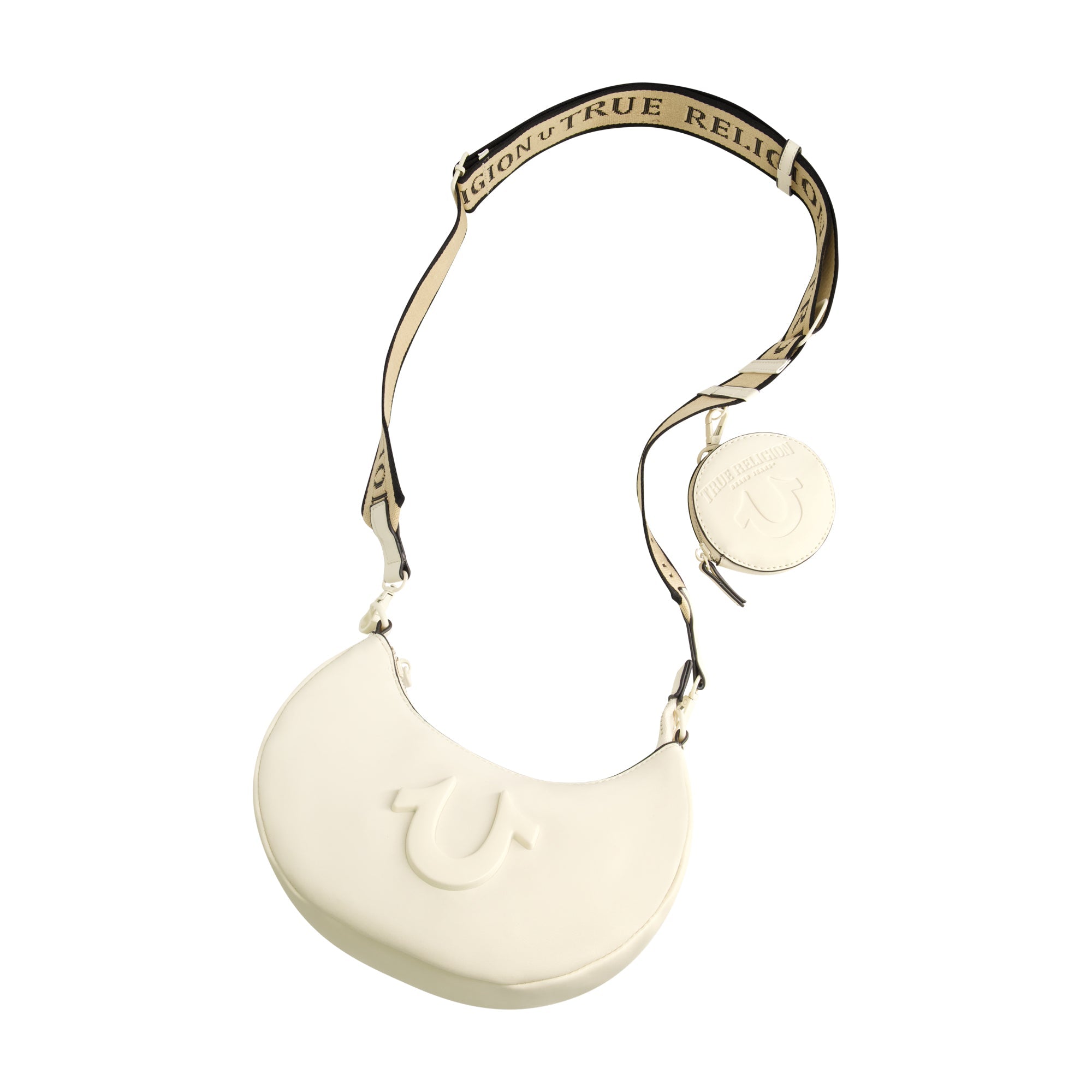 True Religion Logo Strap Crescent Hobo, Ivory