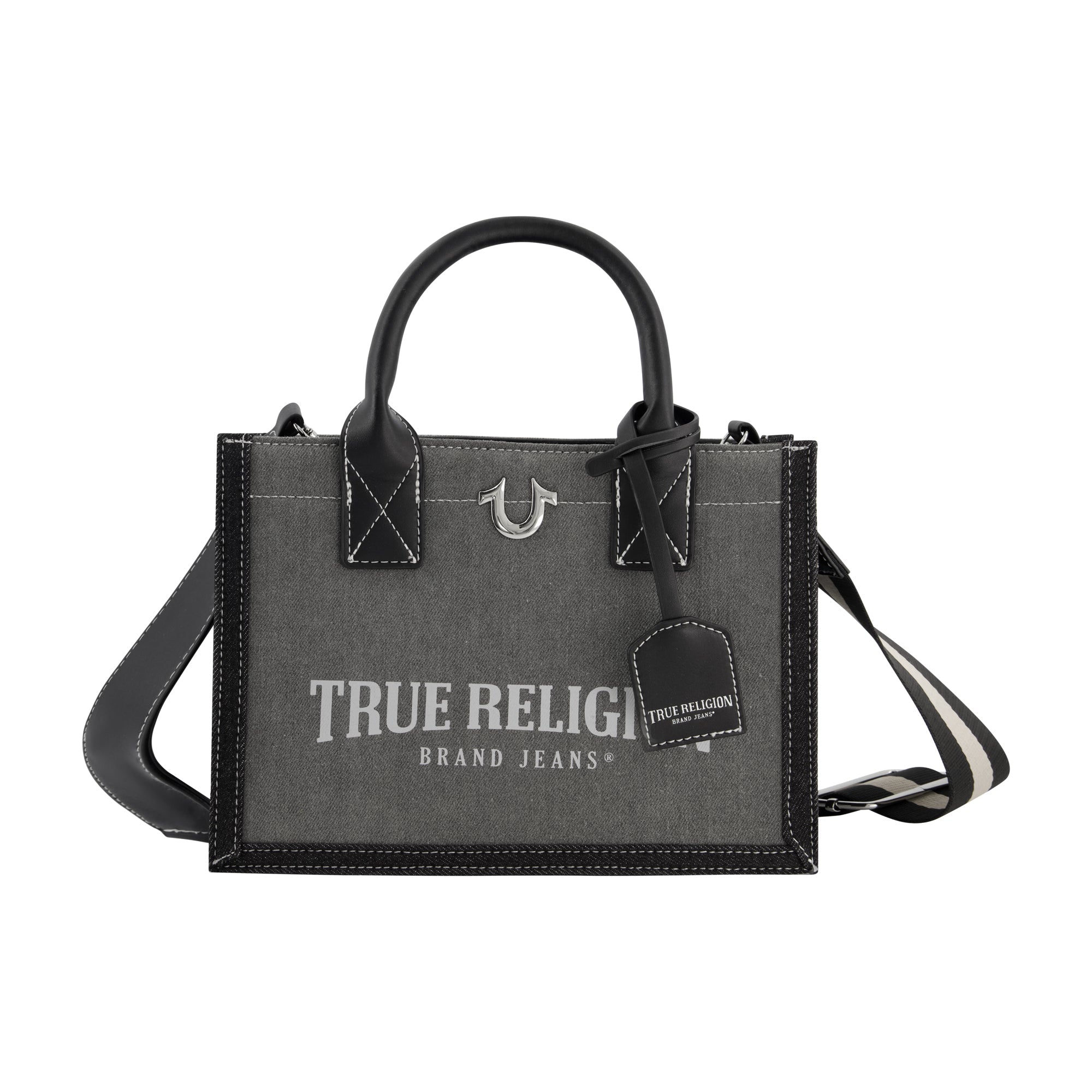True Religion Modern Edge Denim Tote, Light Grey
