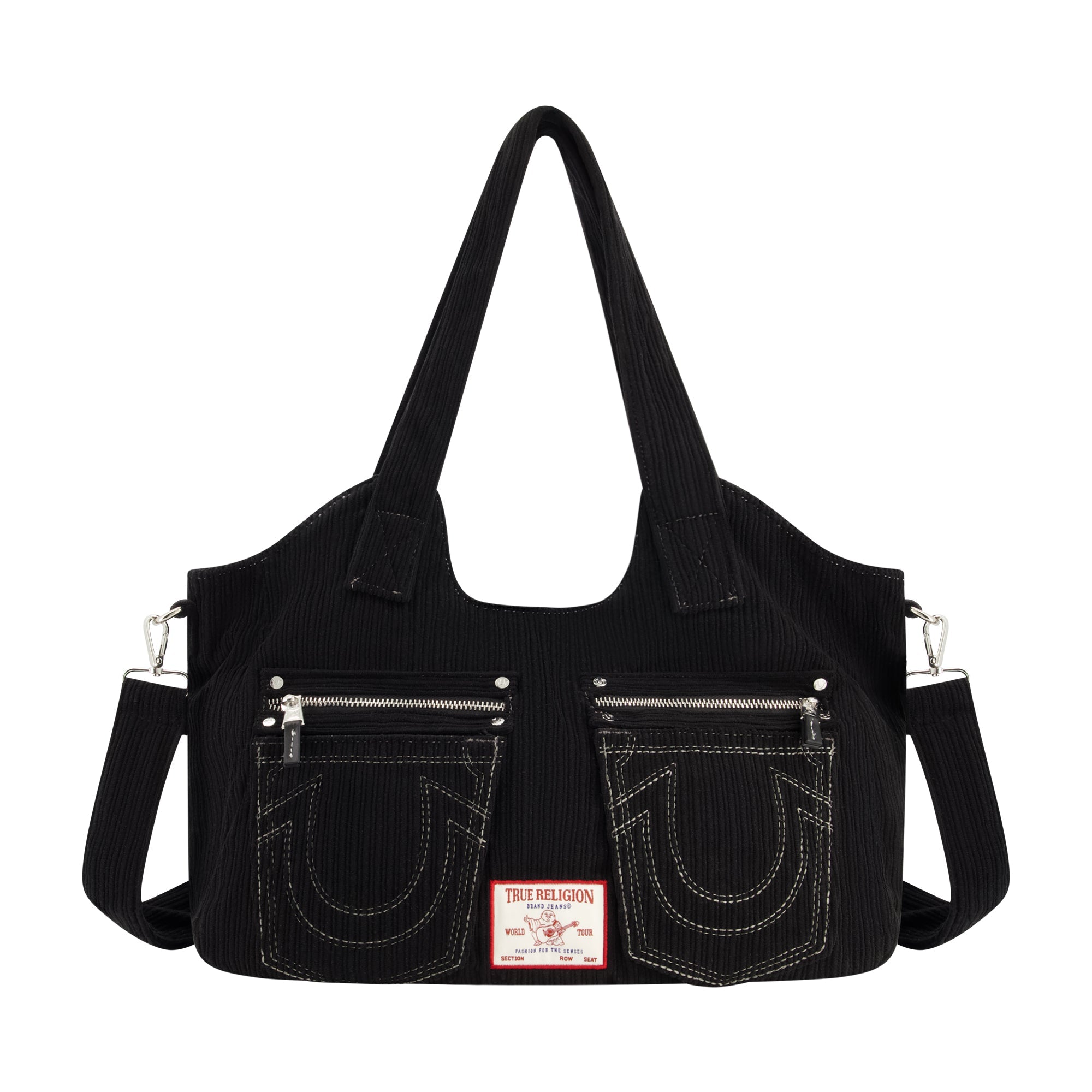 True Religion Horseshoe Stitch Corduroy Satchel, Black