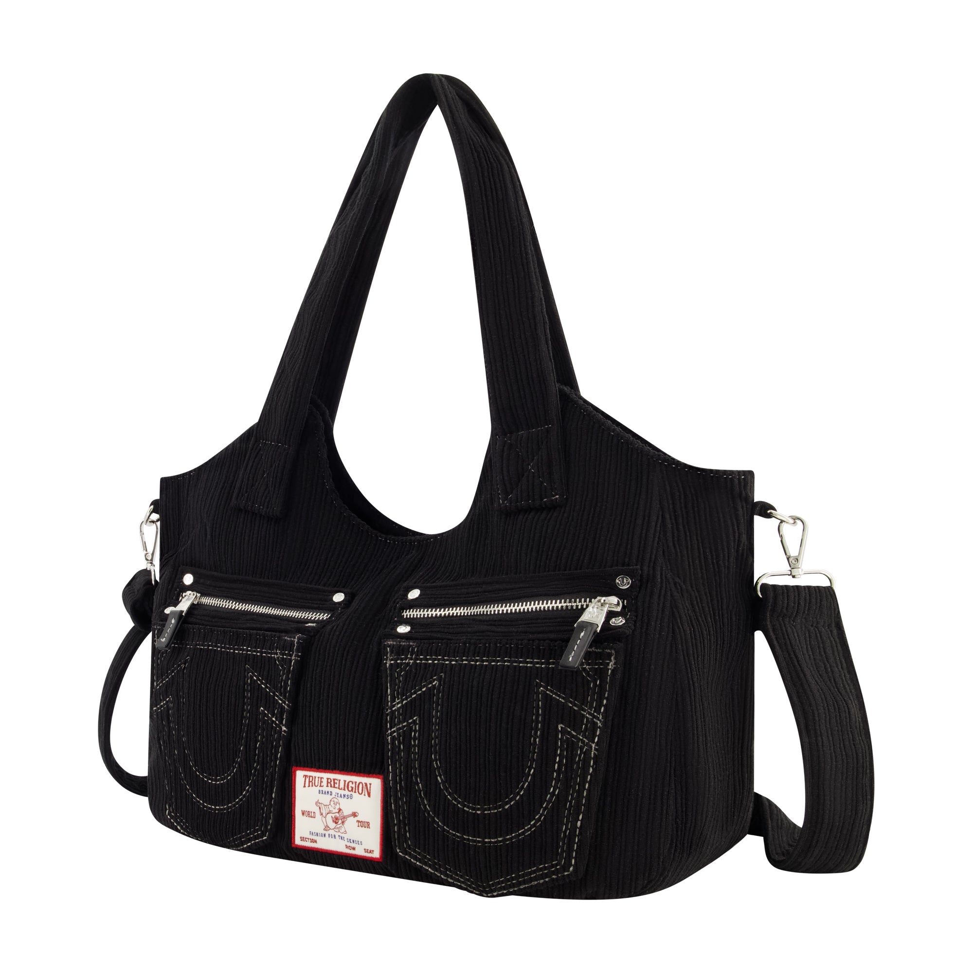 True Religion Horseshoe Stitch Corduroy Satchel, Black
