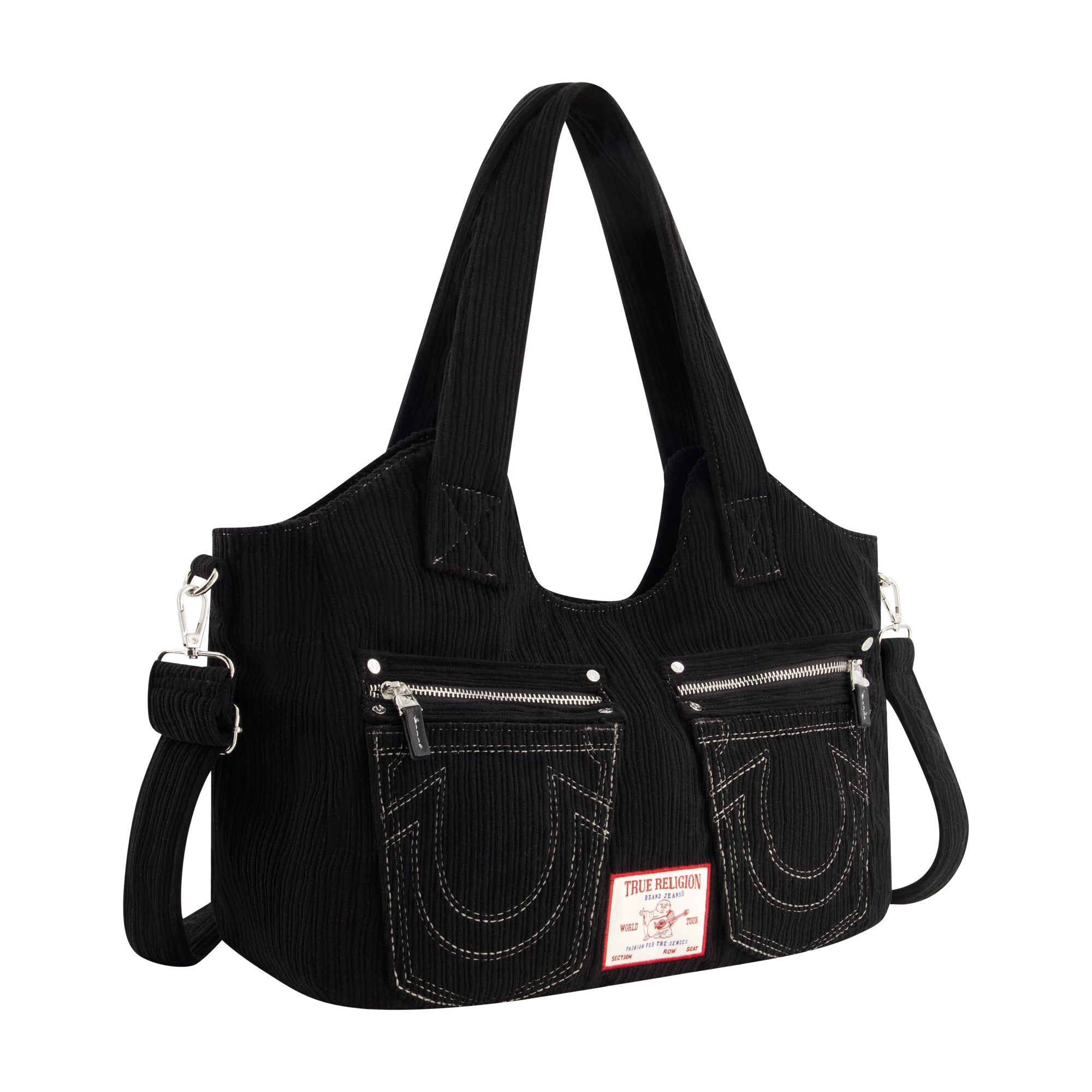 True Religion Horseshoe Stitch Corduroy Satchel, Black