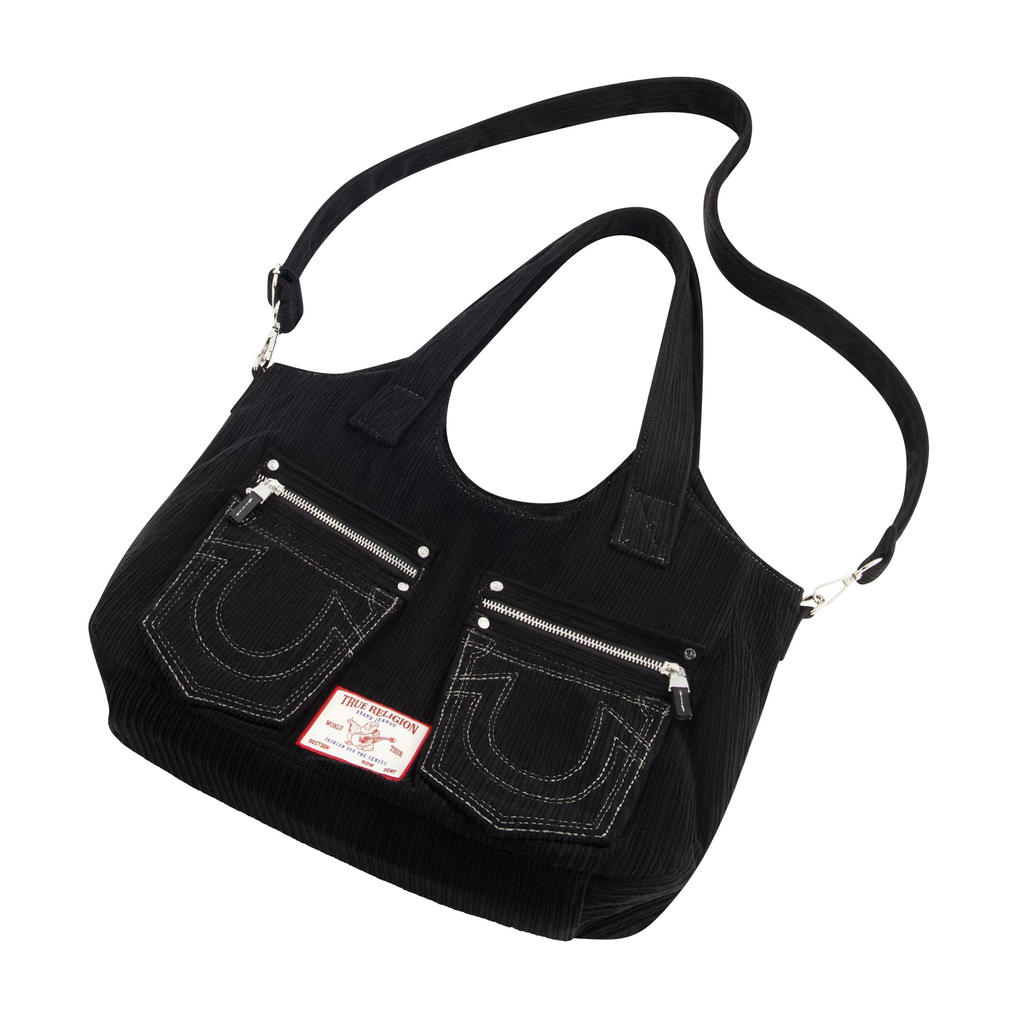 True Religion Horseshoe Stitch Corduroy Satchel, Black