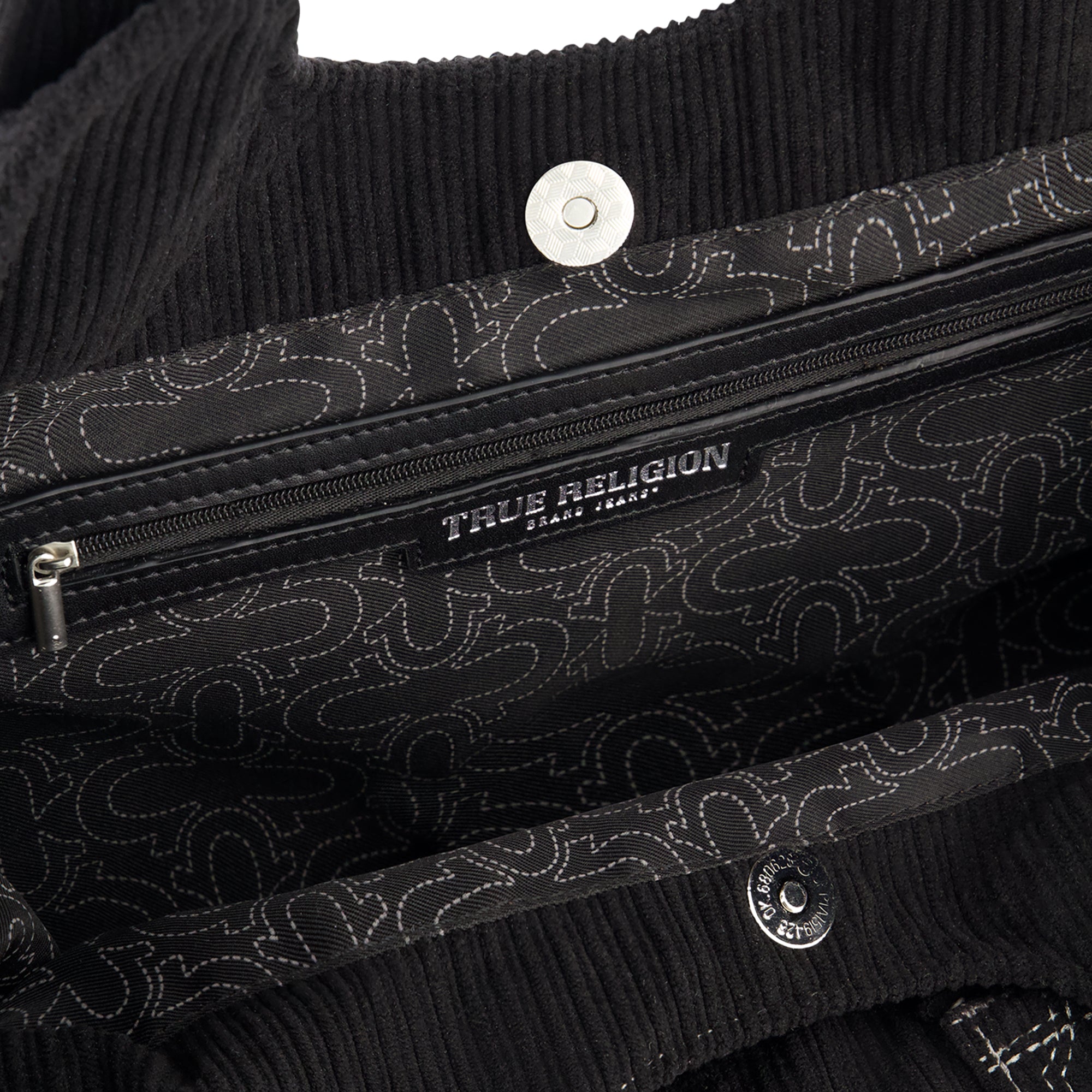 True Religion Horseshoe Stitch Corduroy Satchel, Black