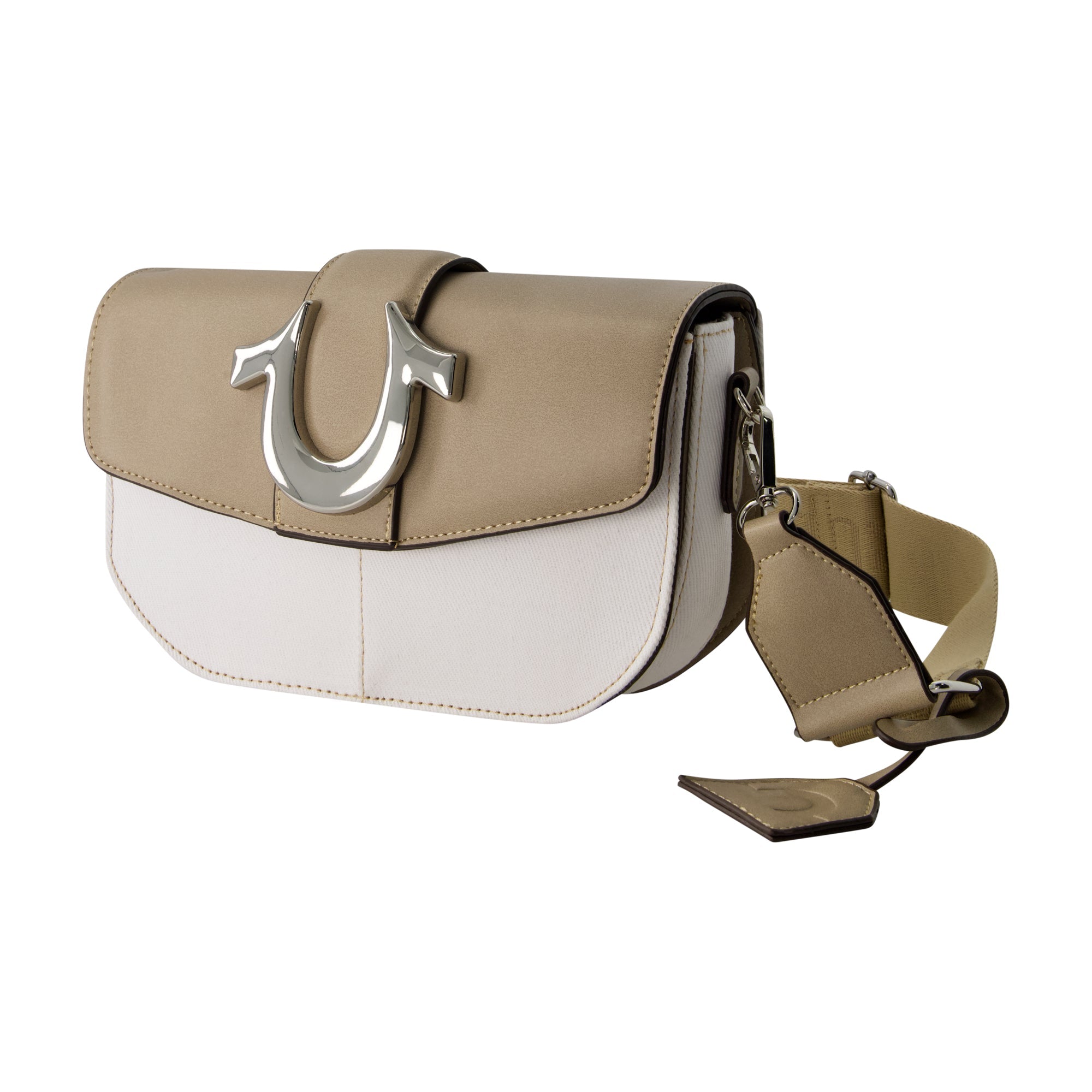 True Religion Denim Saddle Bag With Oversized Horseshoe Logo, Taupe