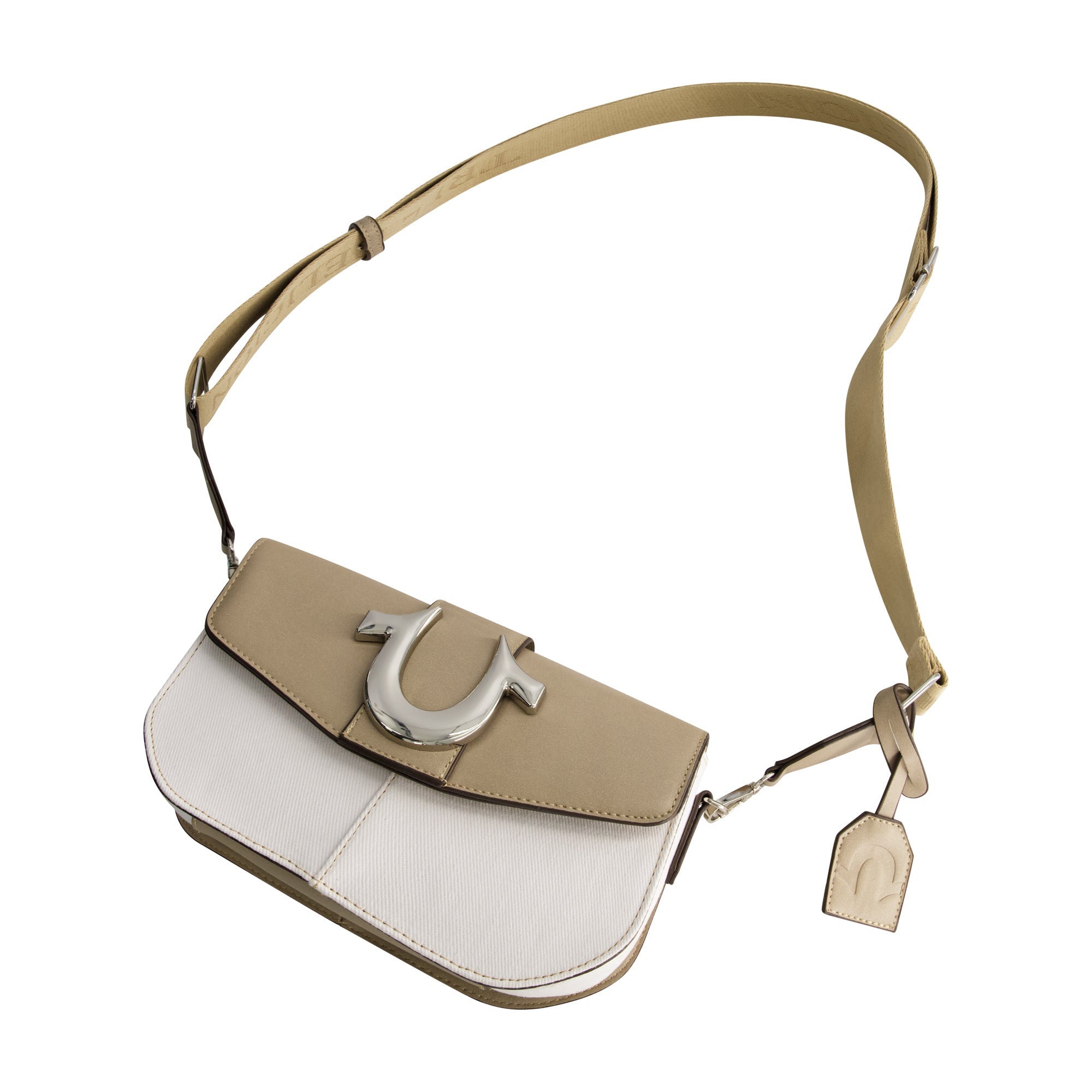 True Religion Denim Saddle Bag With Oversized Horseshoe Logo, Taupe