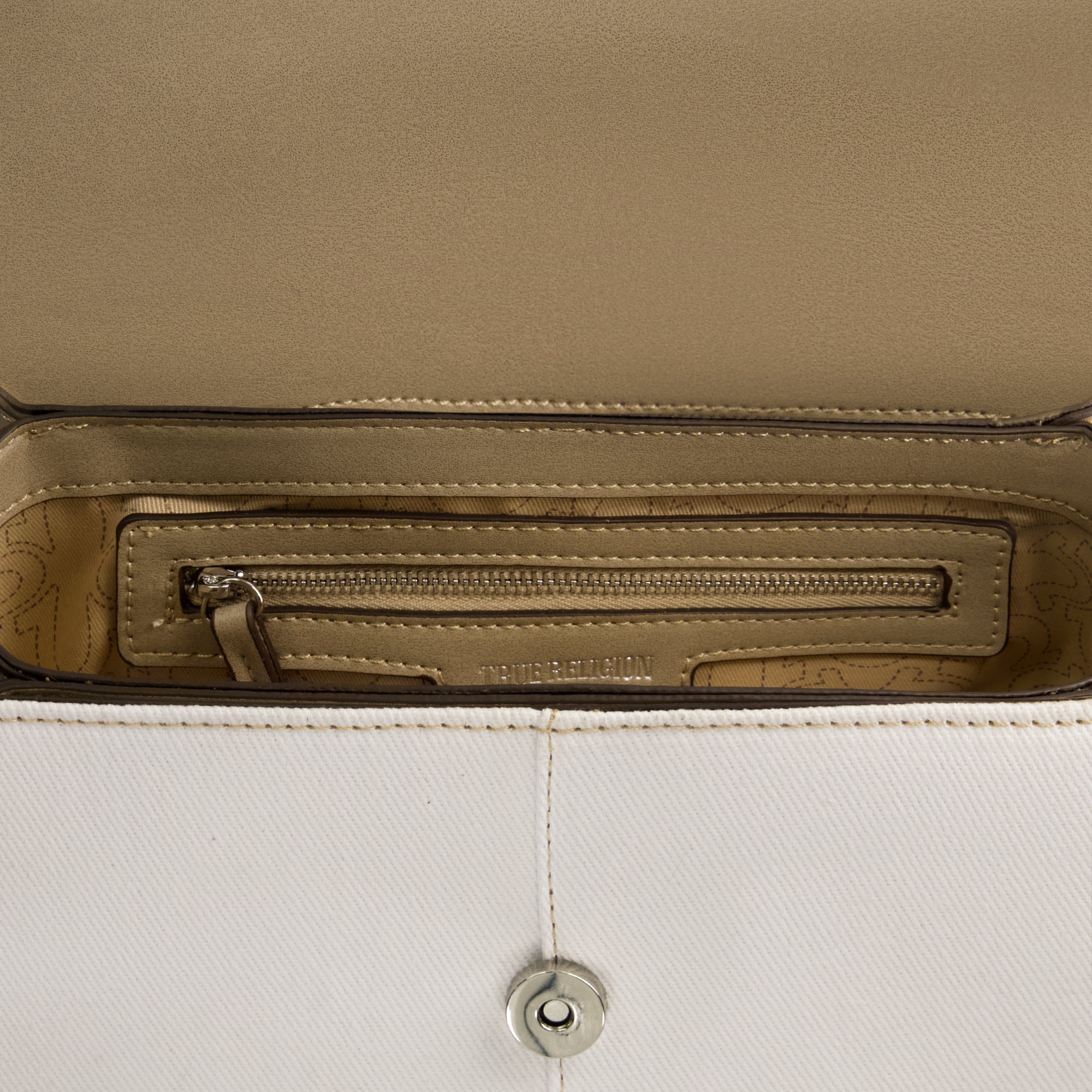 True Religion Denim Saddle Bag With Oversized Horseshoe Logo, Taupe