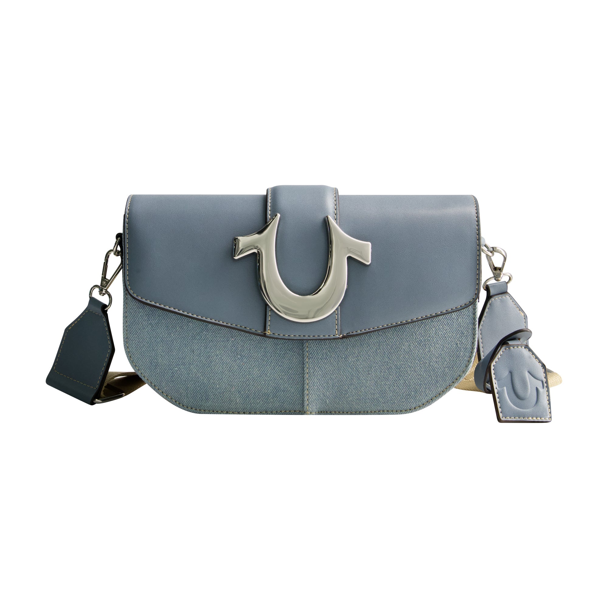 True Religion Denim Saddle Bag With Oversized Horseshoe Logo, Blue