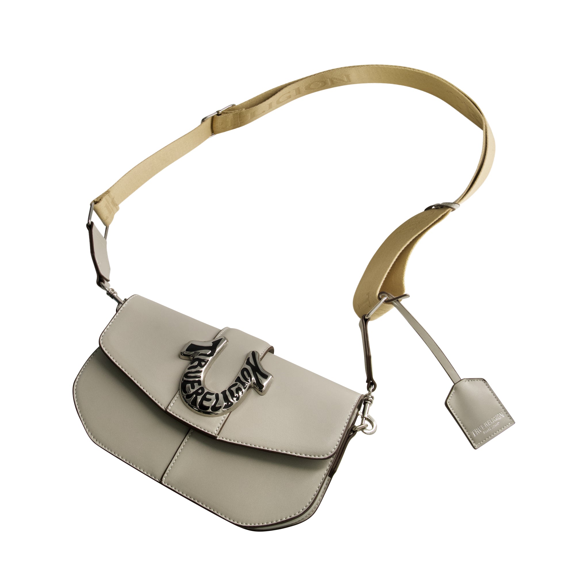 True Religion Shoulder Bag With Signature Logo Accent, Light Grey