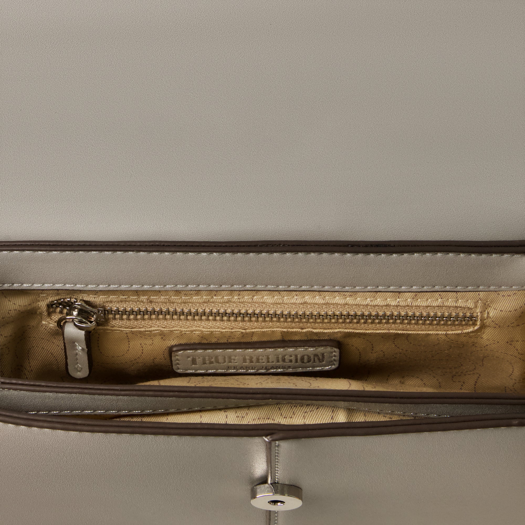 True Religion Shoulder Bag With Signature Logo Accent, Light Grey