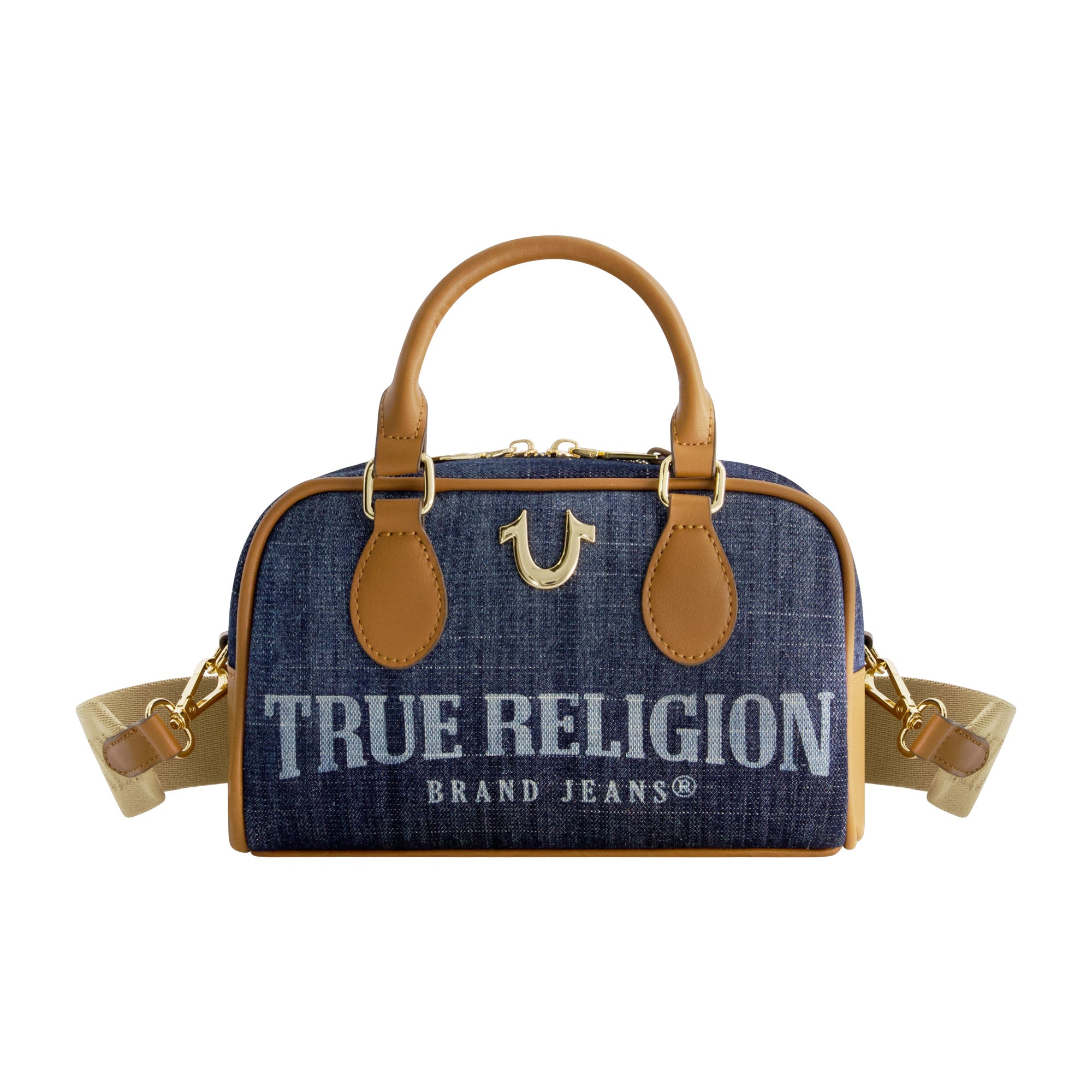 True Religion Denim Logo Mini Satchel Crossbody Bag, Dark Denim