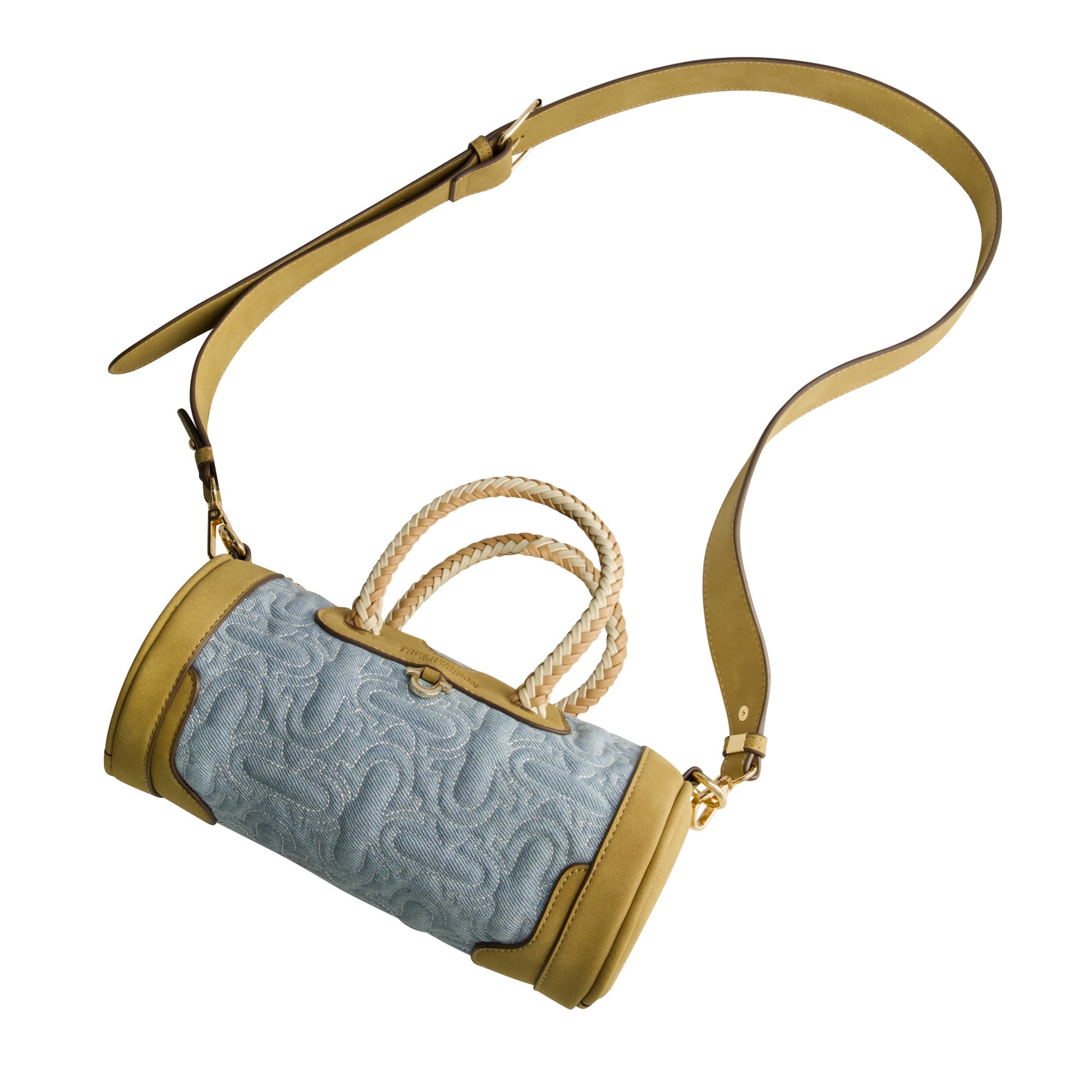 True Religion Quilted Horseshoe Mini Duffel Crossbody Bag, Denim