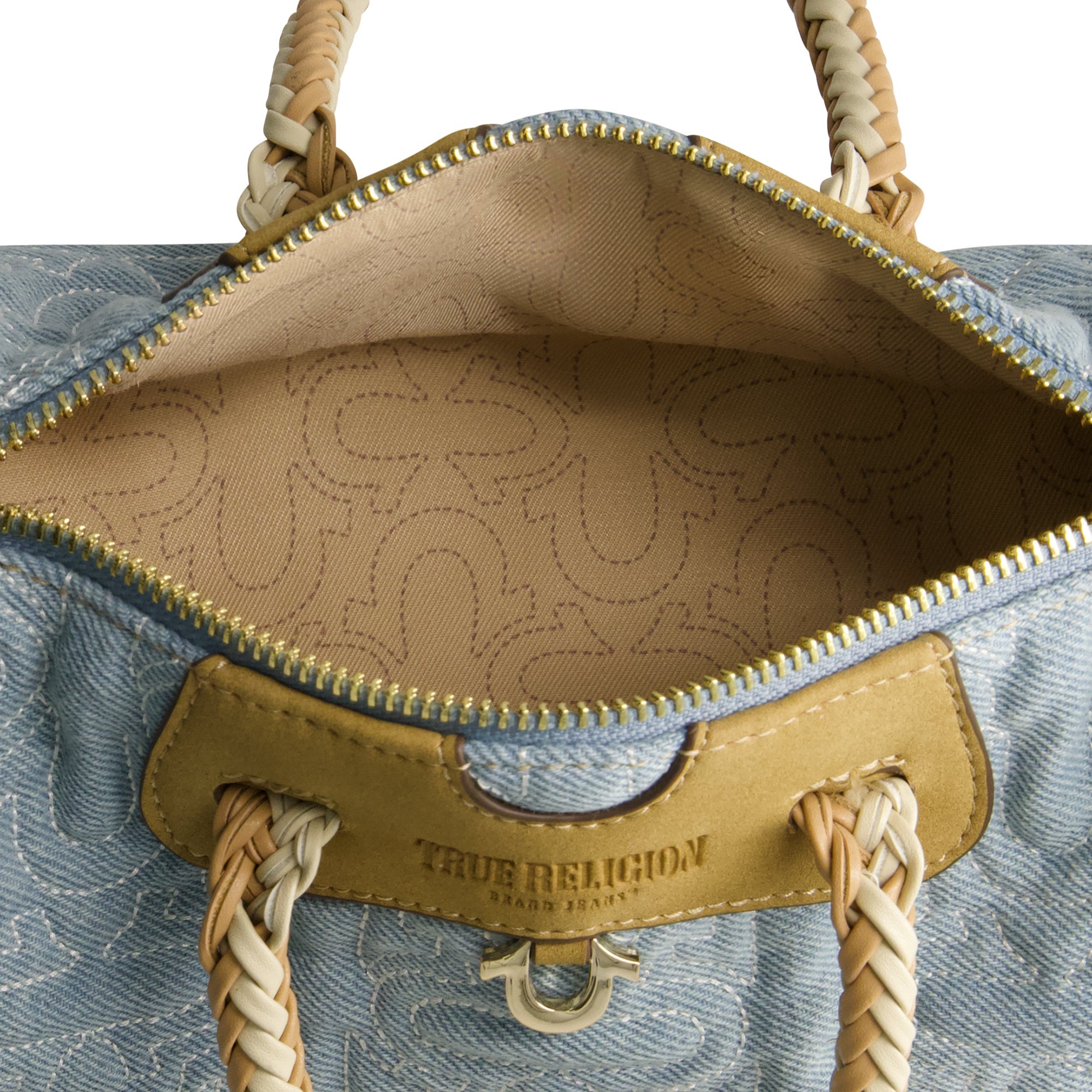 True Religion Quilted Horseshoe Mini Duffel Crossbody Bag, Denim