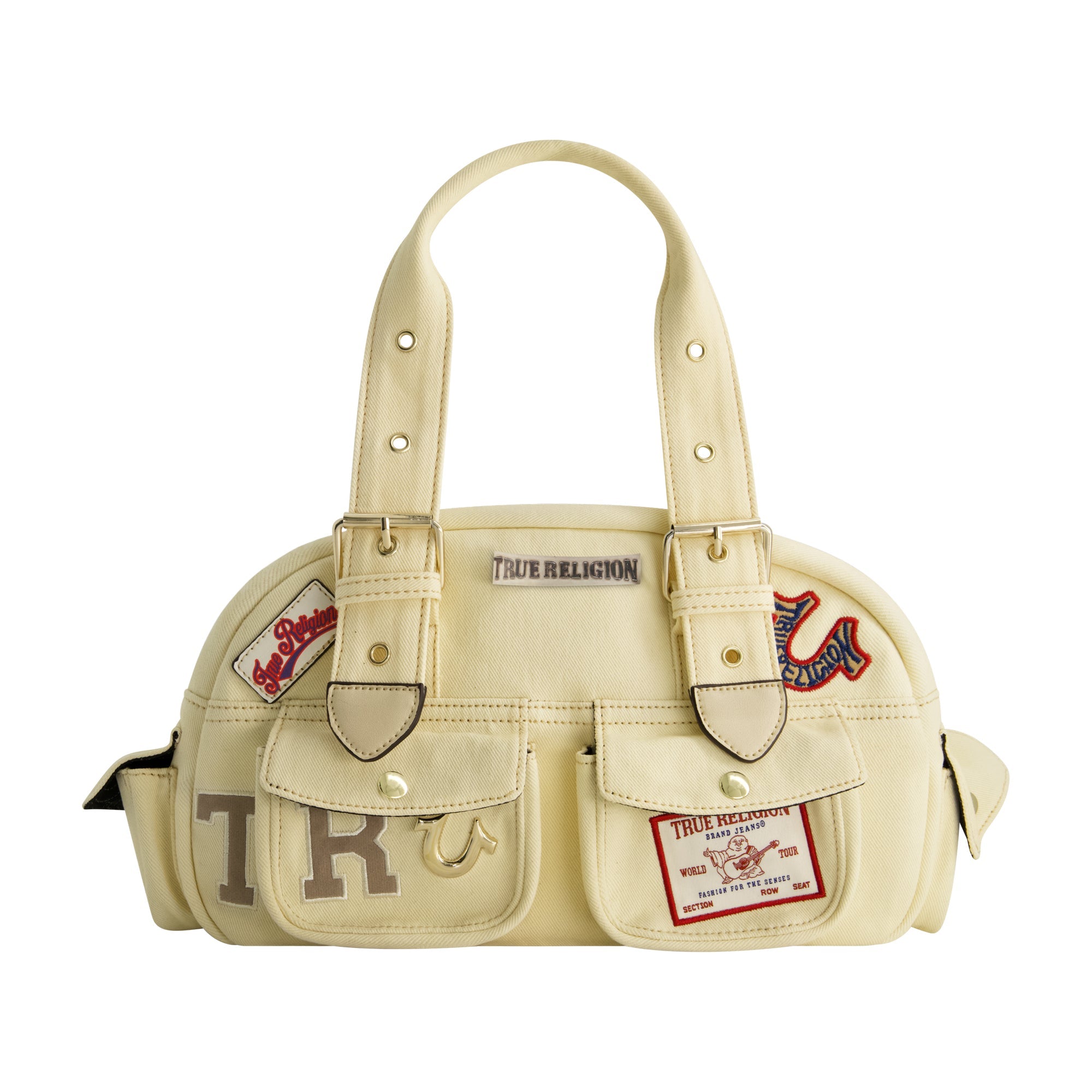 True Religion Multi-patch Satchel, Beige