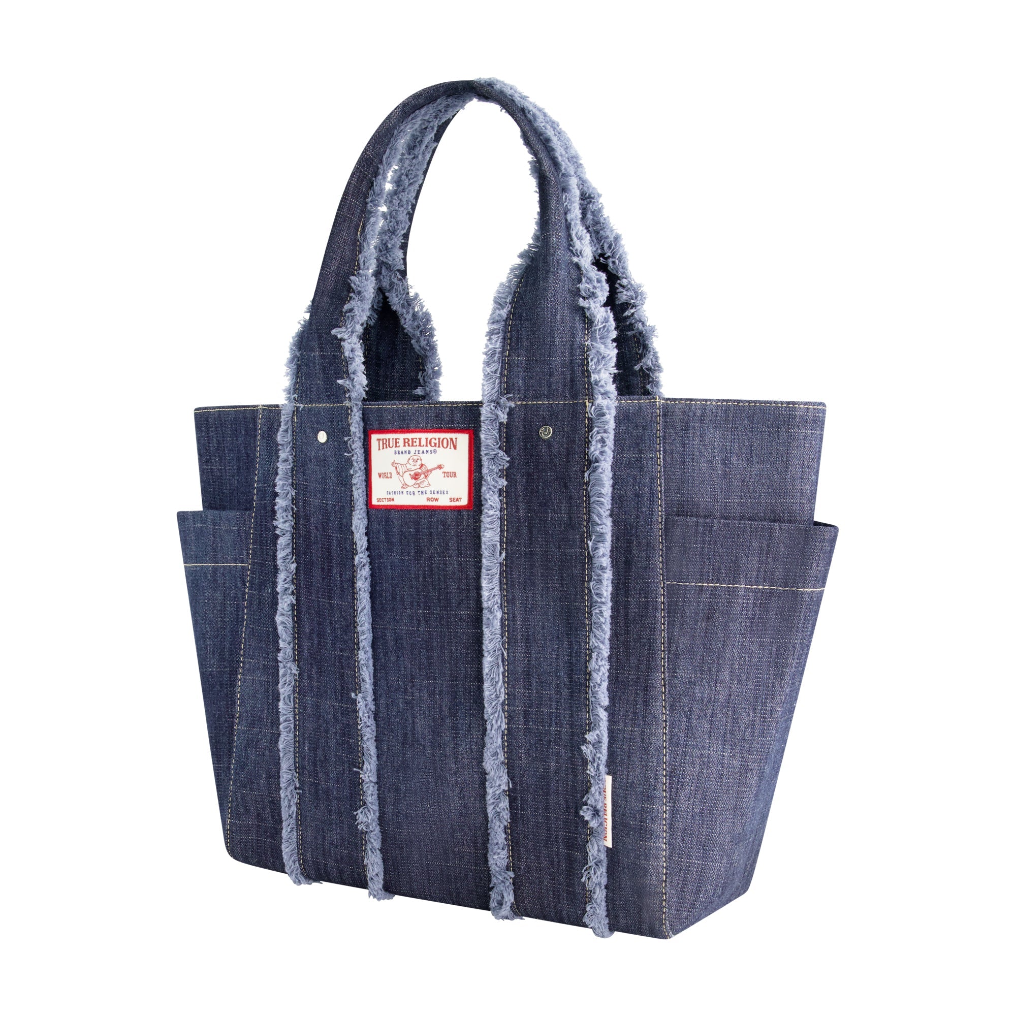 True Religion Frayed Handle Solid Denim Tote