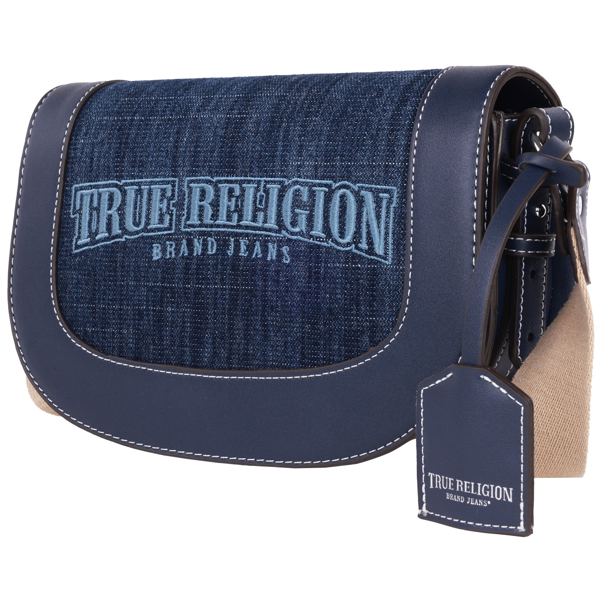 True Religion Dark Denim Logo Saddle Bag