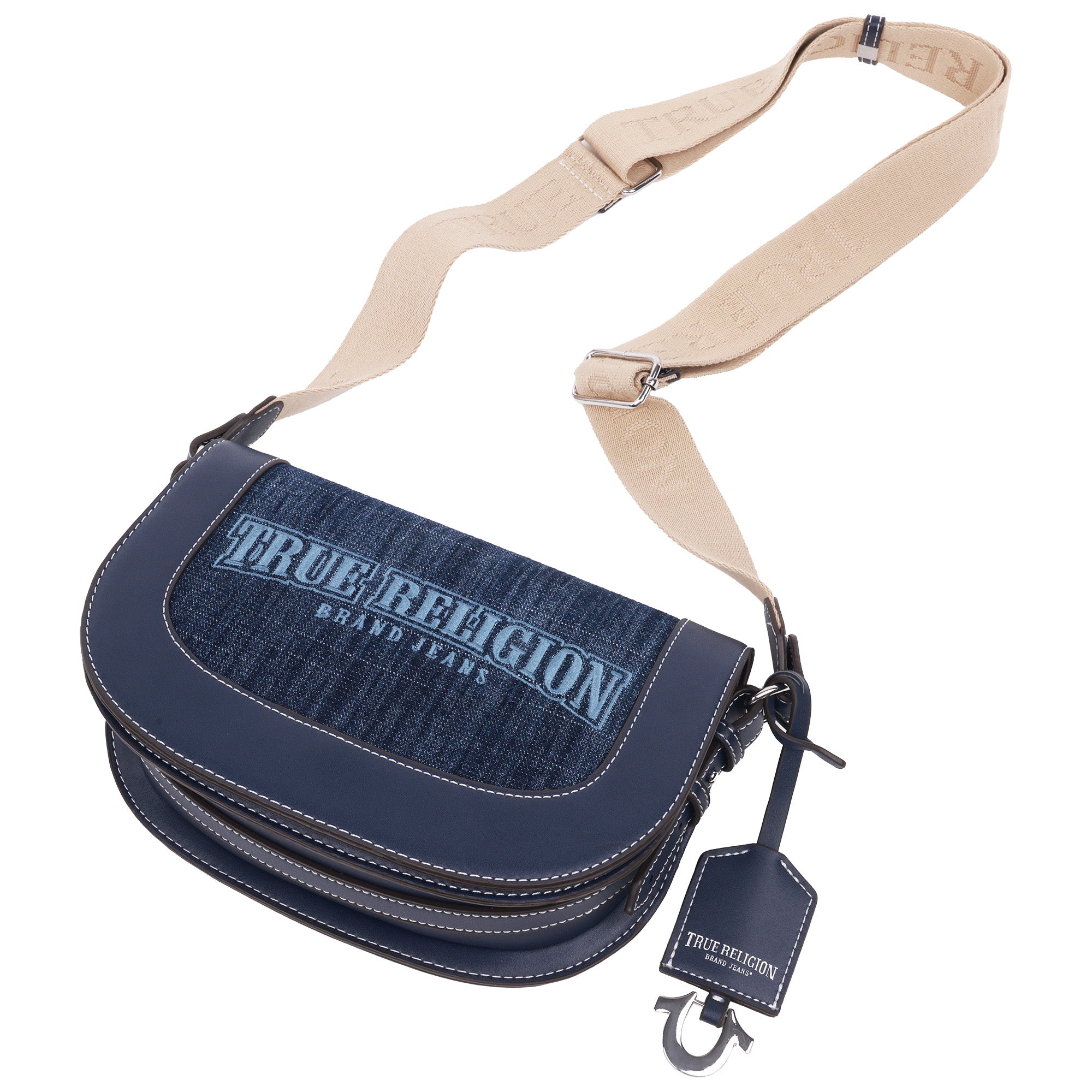 SteinMart.com | True Religion Dark Denim Logo Saddle Bag – Stein Mart